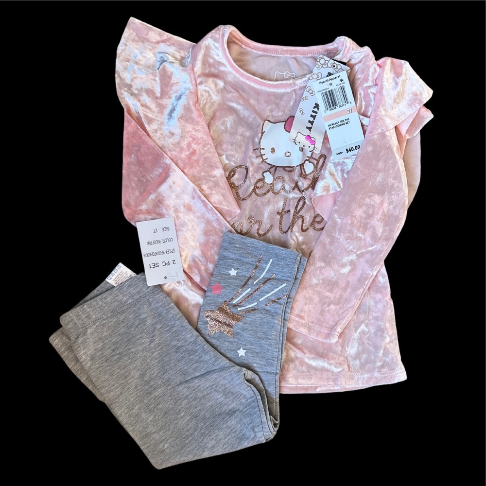 NWT Sanrio Hello Kitty Pink Rouge Reach For The Stars Velvet 2PC Leggings Set 2T